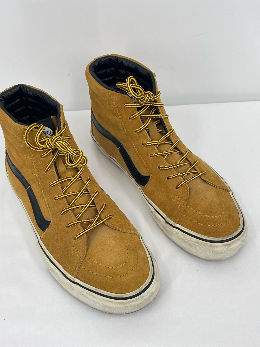 Vans High-Top Suede Sneakers in Tan with Black Stripe SIZE M7, W8.5